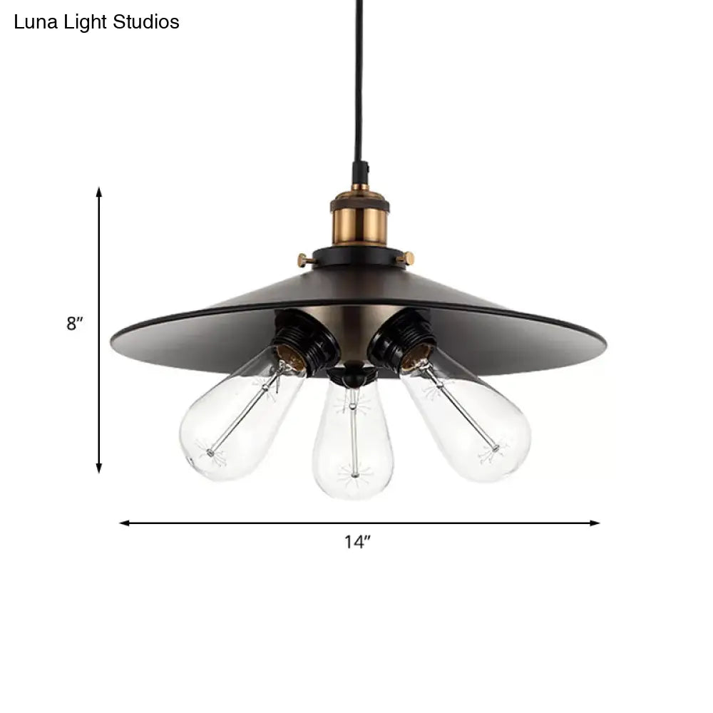 Vintage Style Flared Shade Pendant Lighting - Metallic 3 Heads, Black/White - Kitchen Hanging Lamp