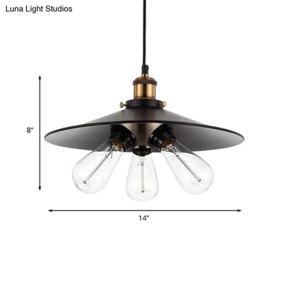 Vintage Style Flared Shade Pendant Lighting - Metallic 3 Heads, Black/White - Kitchen Hanging Lamp