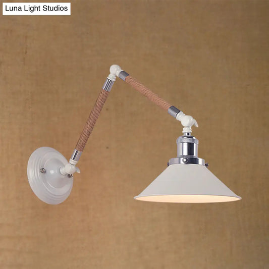 DecorBites™ DecorBites™ Vintage Style Flared Wall Sconce Light Fixture - Swing Arm, White Metal, 7"/8" Dia
