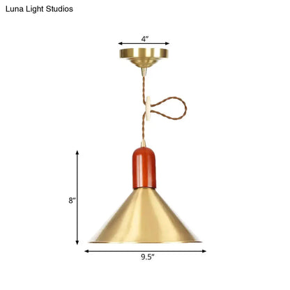 Vintage Style Gold Conical Pendant Ceiling Light - Extendable Hanging Lamp