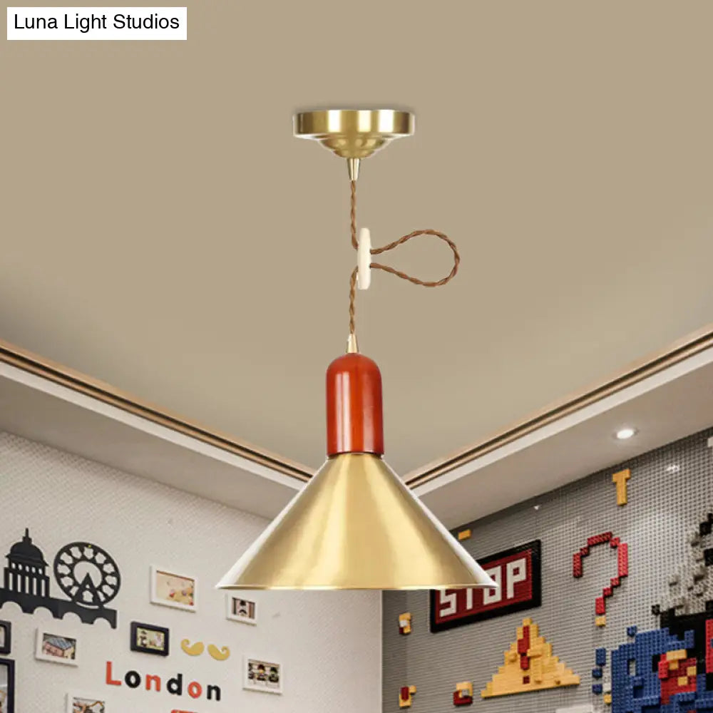 Vintage Style Gold Conical Pendant Ceiling Light - Extendable Hanging Lamp