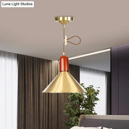 Vintage Style Gold Conical Pendant Ceiling Light - Extendable Hanging Lamp