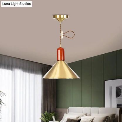 Vintage Style Gold Conical Pendant Ceiling Light - Extendable Hanging Lamp