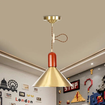 Vintage Style Gold Conical Pendant Ceiling Light - Extendable Hanging Lamp