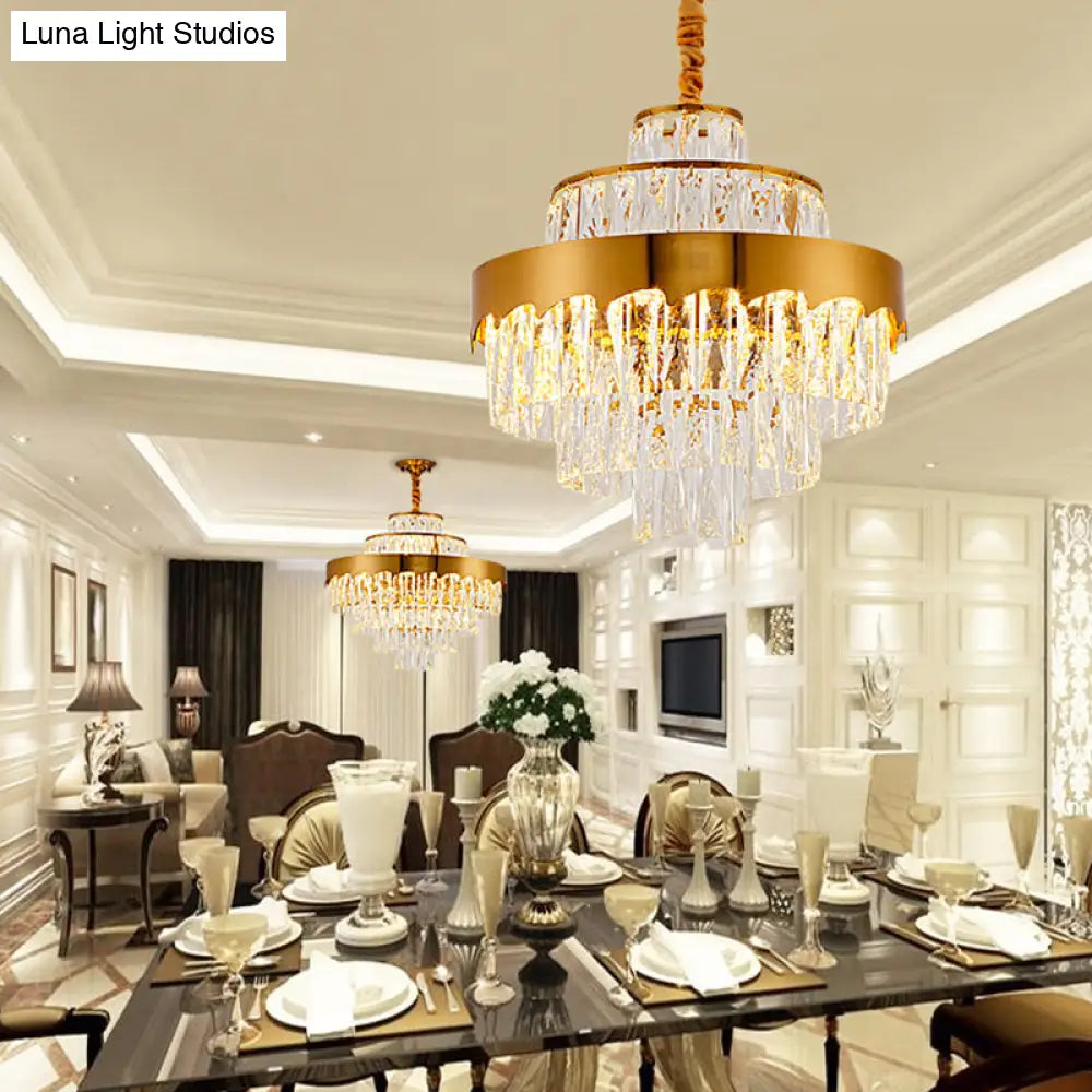 Lámpara de araña de cristal dorado de estilo vintage – Lámpara de techo en capas para comedor (17"/23")