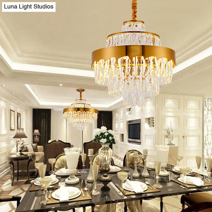 Lámpara de araña de cristal dorado de estilo vintage – Lámpara de techo en capas para comedor (17"/23")