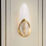 Elegant vintage style gold wall lamp with frosted glass fan-shaped shade and textured crystal diffuser for bedroom