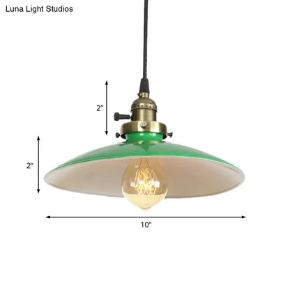 Vintage Style Green Metallic Saucer: 1 Bulb Hanging Lamp