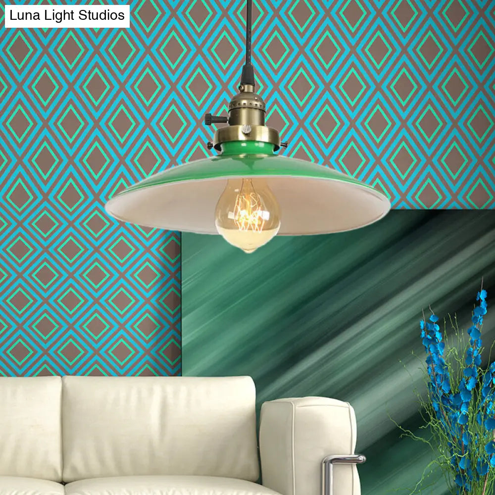 Vintage Style Green Metallic Saucer: 1 Bulb Hanging Lamp