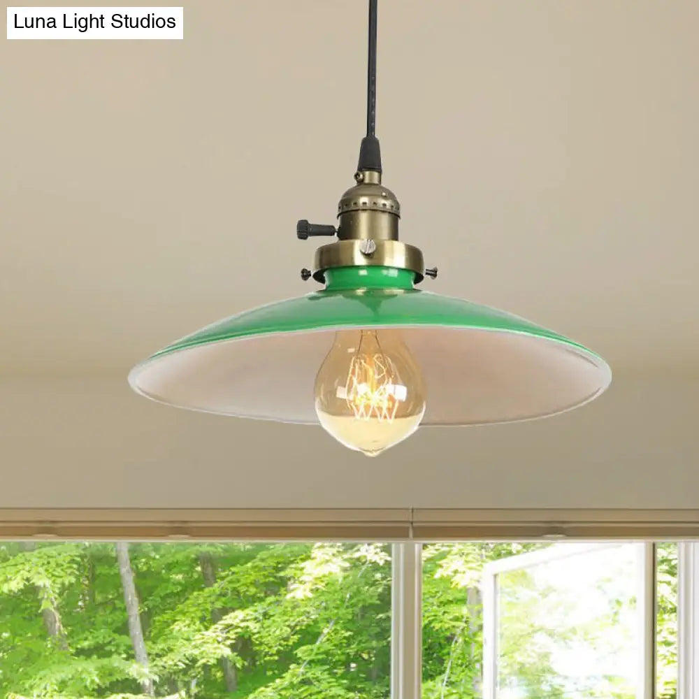 Vintage Style Green Metallic Saucer: 1 Bulb Hanging Lamp