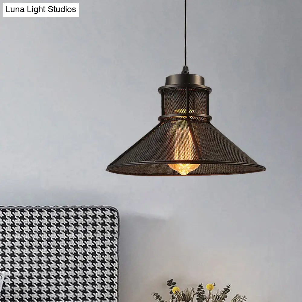 Vintage Style Hanging Light with Mesh Conic Shade - Metallic Pendant Ceiling Light