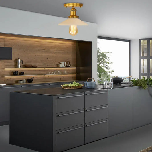 DecorBites™ DecorBites™ Vintage Style Metal Semi-Flush Mount Ceiling Light with Conical Shape - 1 Light Fixture in Bronze/Brass Finish