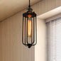 Vintage Style Metallic Matte Black Pendant Lamp with Cage Shade - 1 Light Hanging Fixture