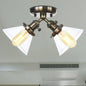 Vintage Style Restaurant Ceiling Light Fixture- 2 Heads, Black/Bronze Semi Flush Mount- Amber/Clear Conic Glass Shade