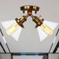 Vintage Style Restaurant Ceiling Light Fixture- 2 Heads, Black/Bronze Semi Flush Mount- Amber/Clear Conic Glass Shade