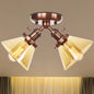 Vintage Style Restaurant Ceiling Light Fixture- 2 Heads, Black/Bronze Semi Flush Mount- Amber/Clear Conic Glass Shade