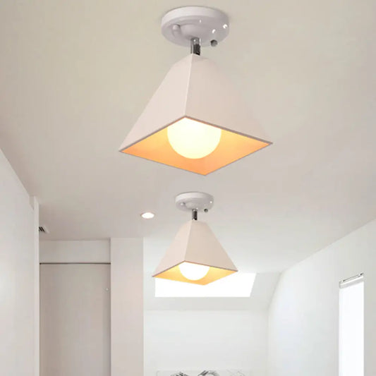 DecorBites™ DecorBites™ Vintage Style Semi Flush Mount Ceiling Light for Corridor - Black/White Metallic 1/3-Bulb Pyramid Design