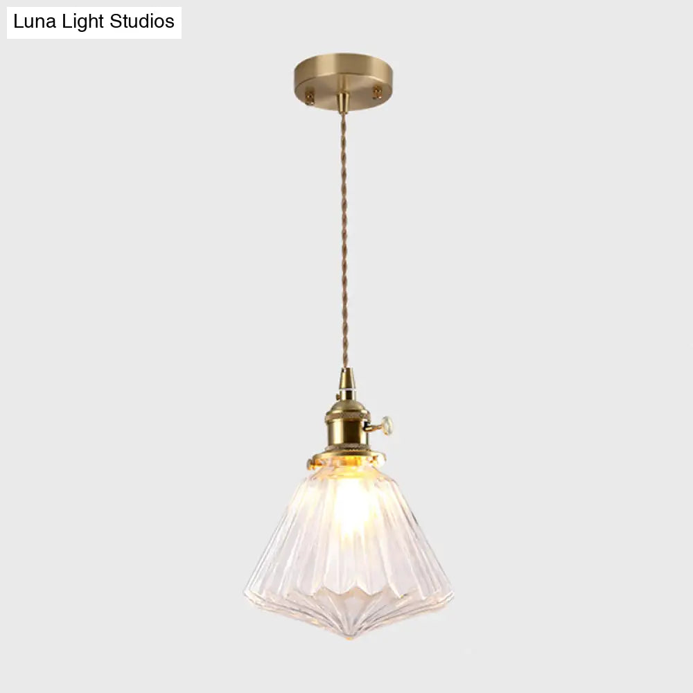 Vintage Style Single-Bulb Hanging Lamp: Textured Glass Pendant in Gold - Elegant Lighting Fixture