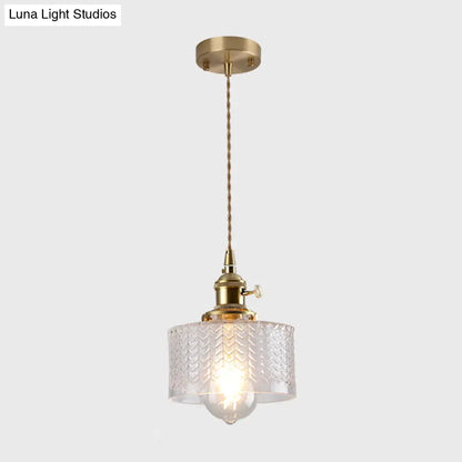 Vintage Style Single-Bulb Hanging Lamp: Textured Glass Pendant in Gold - Elegant Lighting Fixture