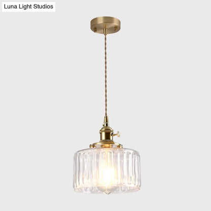 Vintage Style Single-Bulb Hanging Lamp: Textured Glass Pendant in Gold - Elegant Lighting Fixture