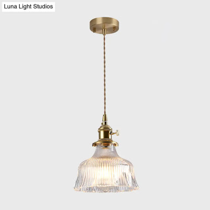 Vintage Style Single-Bulb Hanging Lamp: Textured Glass Pendant in Gold - Elegant Lighting Fixture