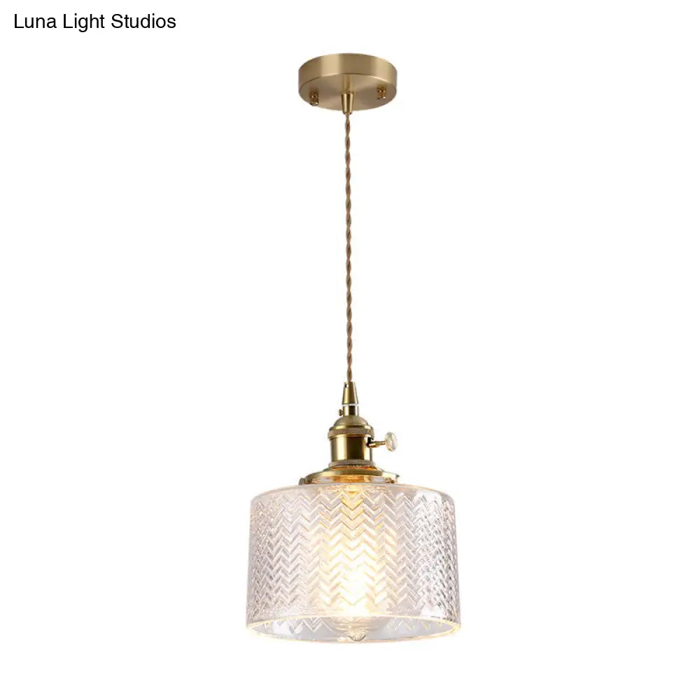 Vintage Style Single-Bulb Hanging Lamp: Textured Glass Pendant in Gold - Elegant Lighting Fixture