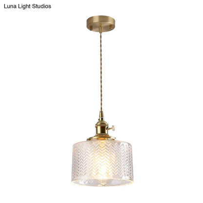 Vintage Style Single-Bulb Hanging Lamp: Textured Glass Pendant in Gold - Elegant Lighting Fixture