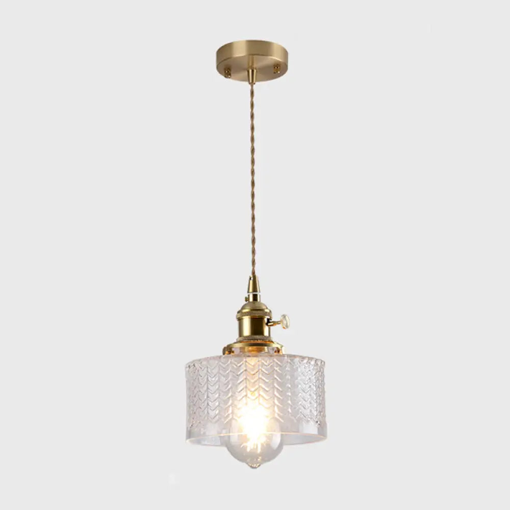 Vintage Style Single-Bulb Hanging Lamp: Textured Glass Pendant in Gold - Elegant Lighting Fixture