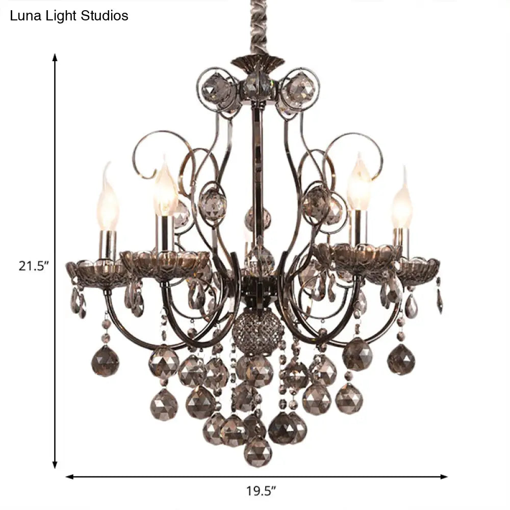 Lámpara de araña de cristal gris humo de estilo vintage - Lámpara colgante para comedor - 3/5 luces de vela