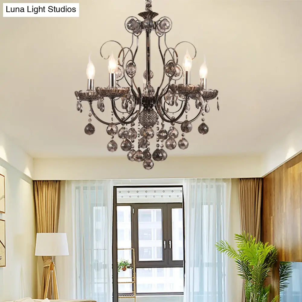 Lámpara de araña de cristal gris humo de estilo vintage - Lámpara colgante para comedor - 3/5 luces de vela