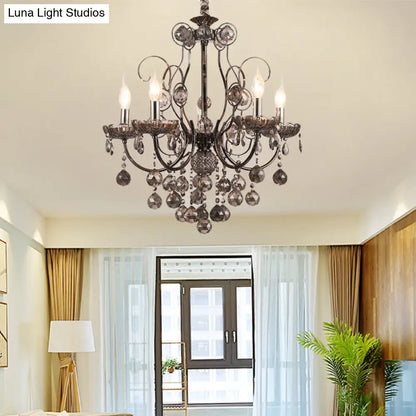Lámpara de araña de cristal gris humo de estilo vintage - Lámpara colgante para comedor - 3/5 luces de vela