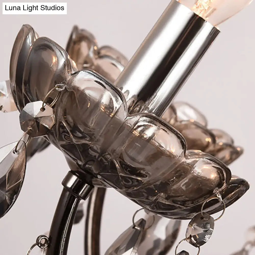 Lámpara de araña de cristal gris humo de estilo vintage - Lámpara colgante para comedor - 3/5 luces de vela