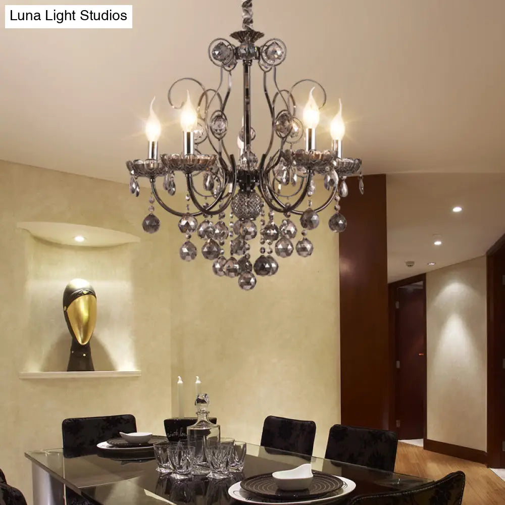 Lámpara de araña de cristal gris humo de estilo vintage - Lámpara colgante para comedor - 3/5 luces de vela