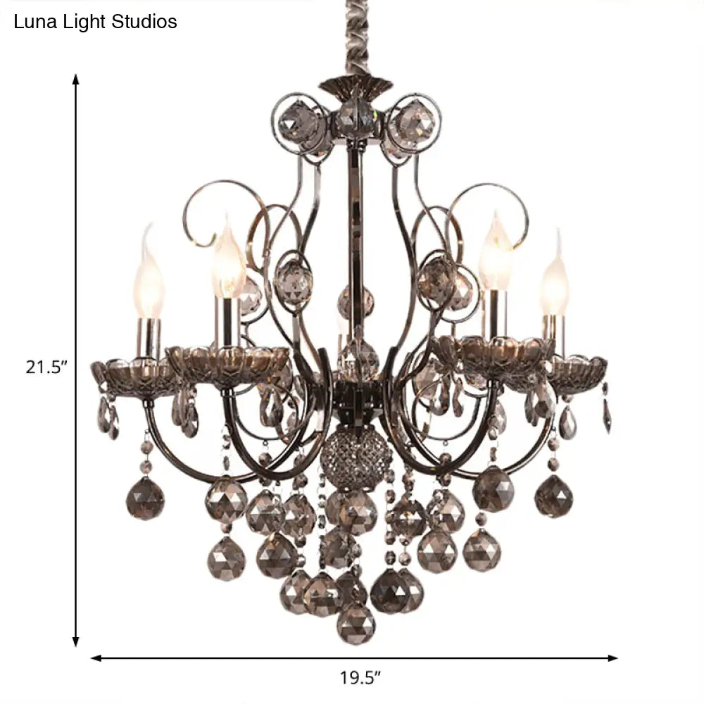 Lámpara de araña de cristal gris humo de estilo vintage - Lámpara colgante para comedor - 3/5 luces de vela