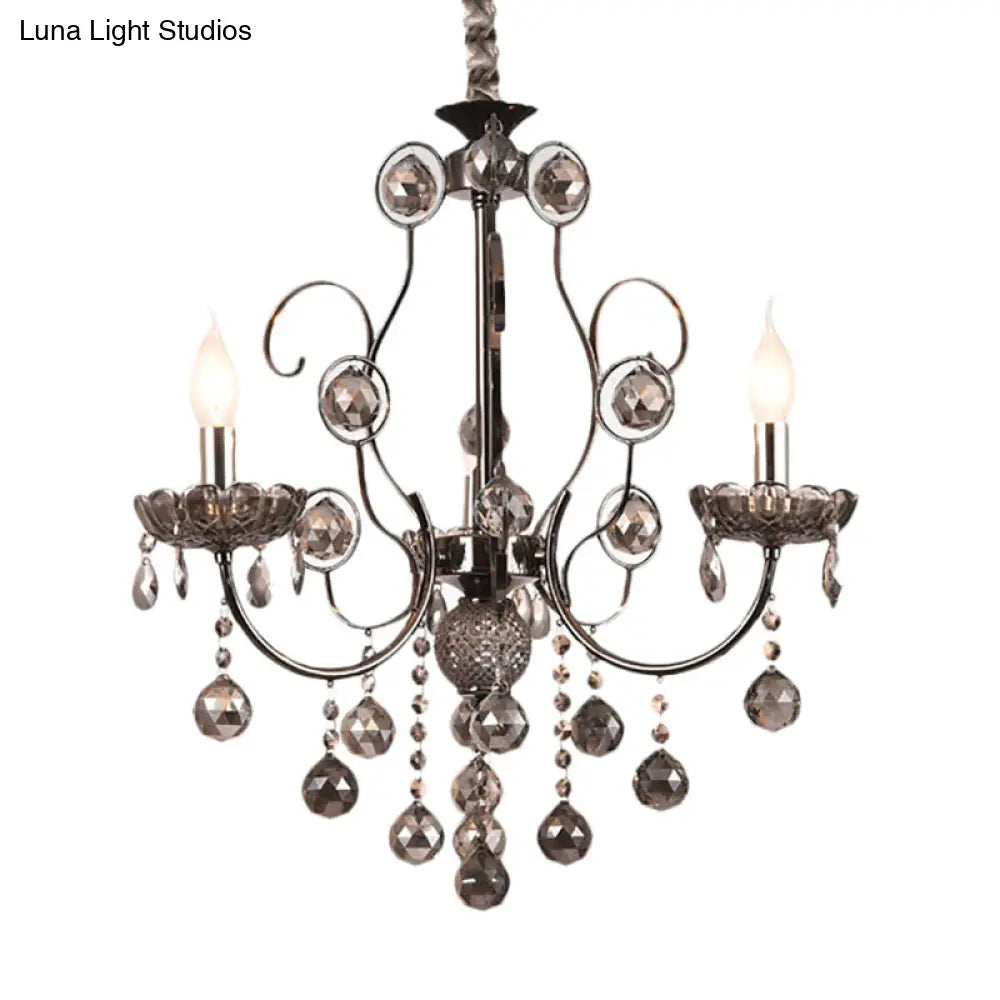 Lámpara de araña de cristal gris humo de estilo vintage - Lámpara colgante para comedor - 3/5 luces de vela