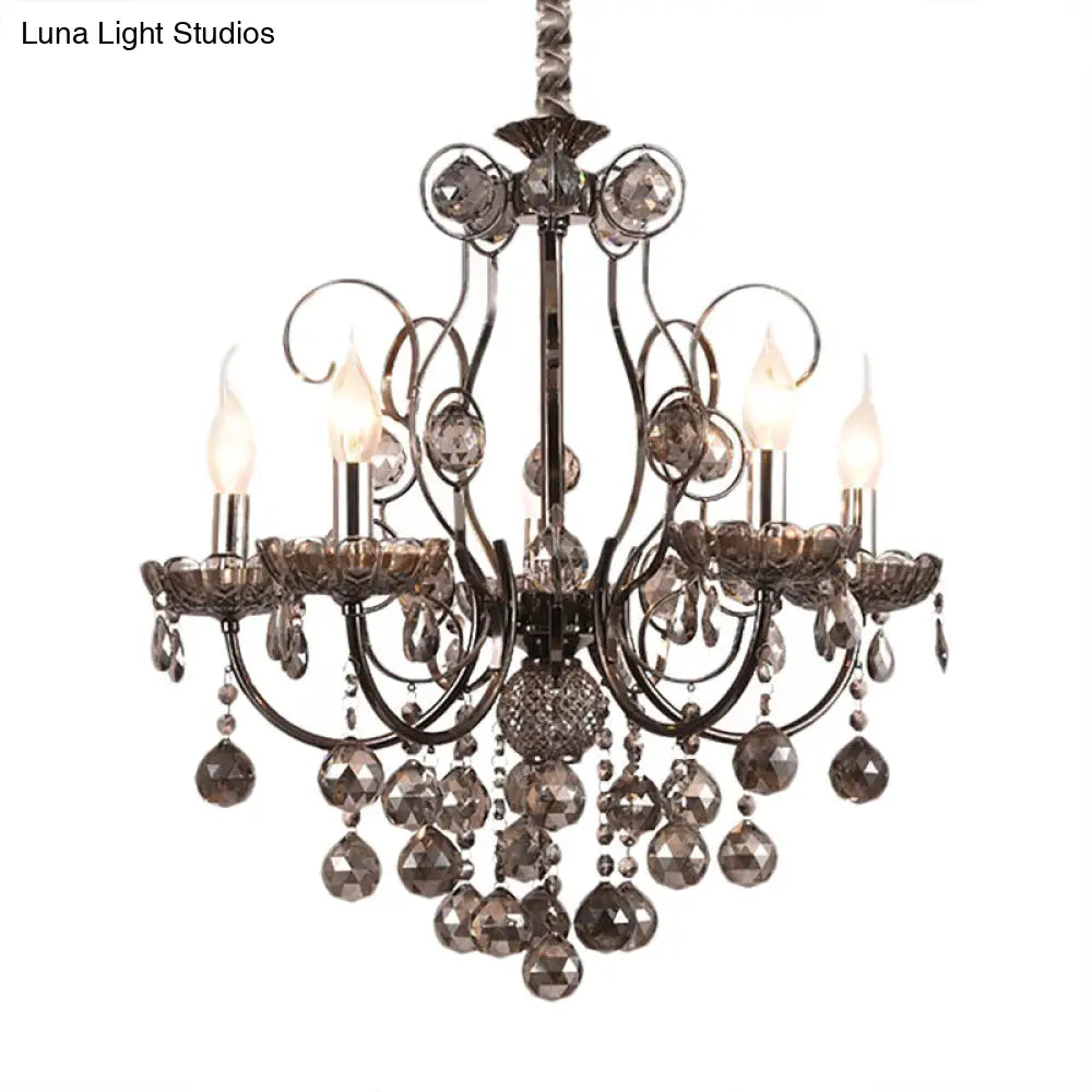 Lámpara de araña de cristal gris humo de estilo vintage - Lámpara colgante para comedor - 3/5 luces de vela