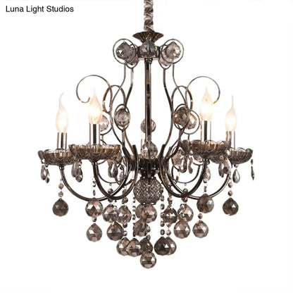 Lámpara de araña de cristal gris humo de estilo vintage - Lámpara colgante para comedor - 3/5 luces de vela