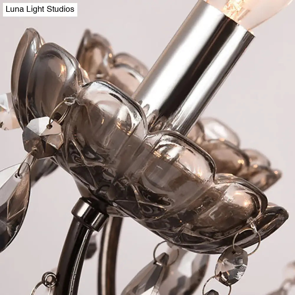 Lámpara de araña de cristal gris humo de estilo vintage - Lámpara colgante para comedor - 3/5 luces de vela