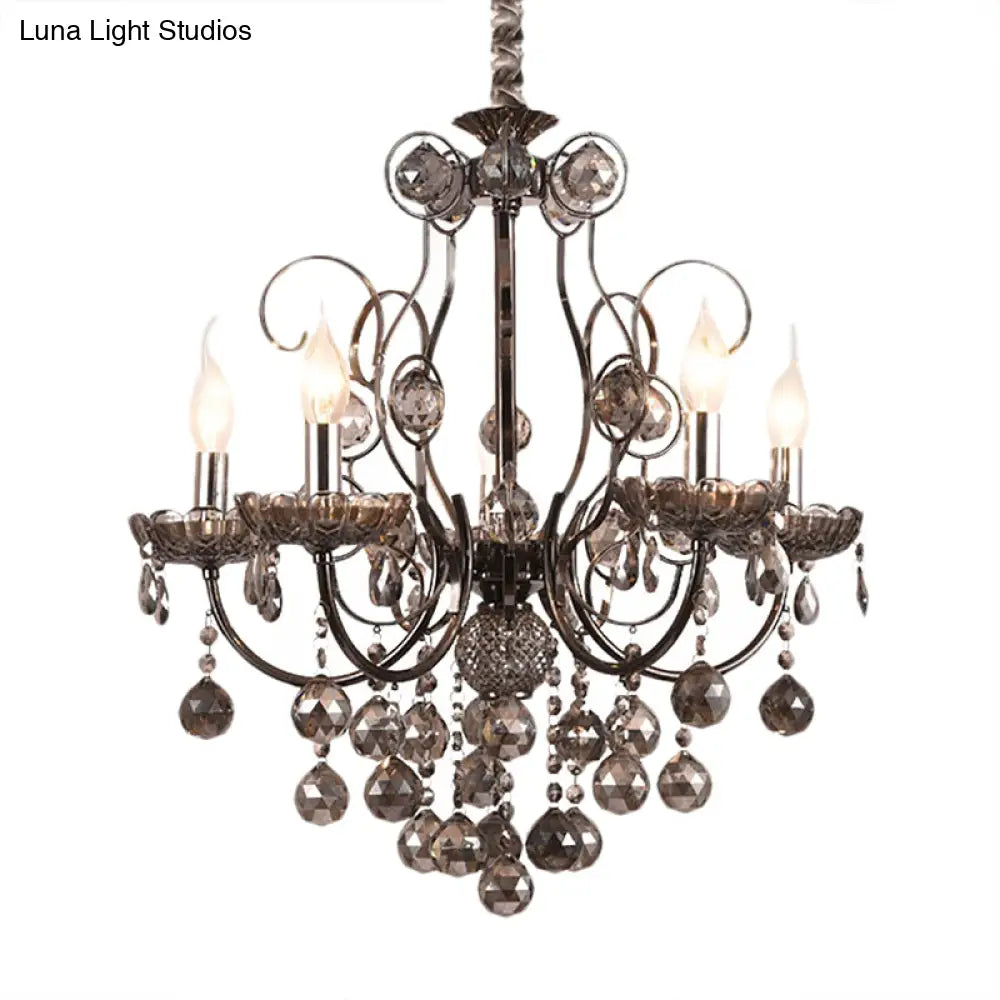 Lámpara de araña de cristal gris humo de estilo vintage - Lámpara colgante para comedor - 3/5 luces de vela