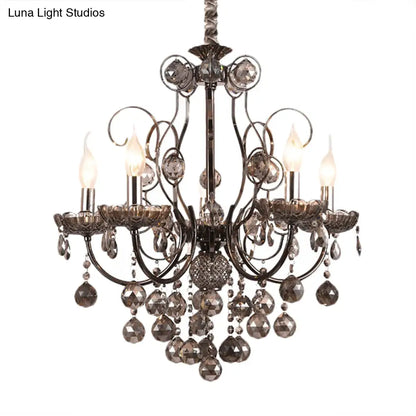 Lámpara de araña de cristal gris humo de estilo vintage - Lámpara colgante para comedor - 3/5 luces de vela