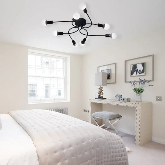 DecorBites™ DecorBites™ Vintage Style Twisted Arm 8-Light Semi Flush Mount Ceiling Light in Black/White for Living Room