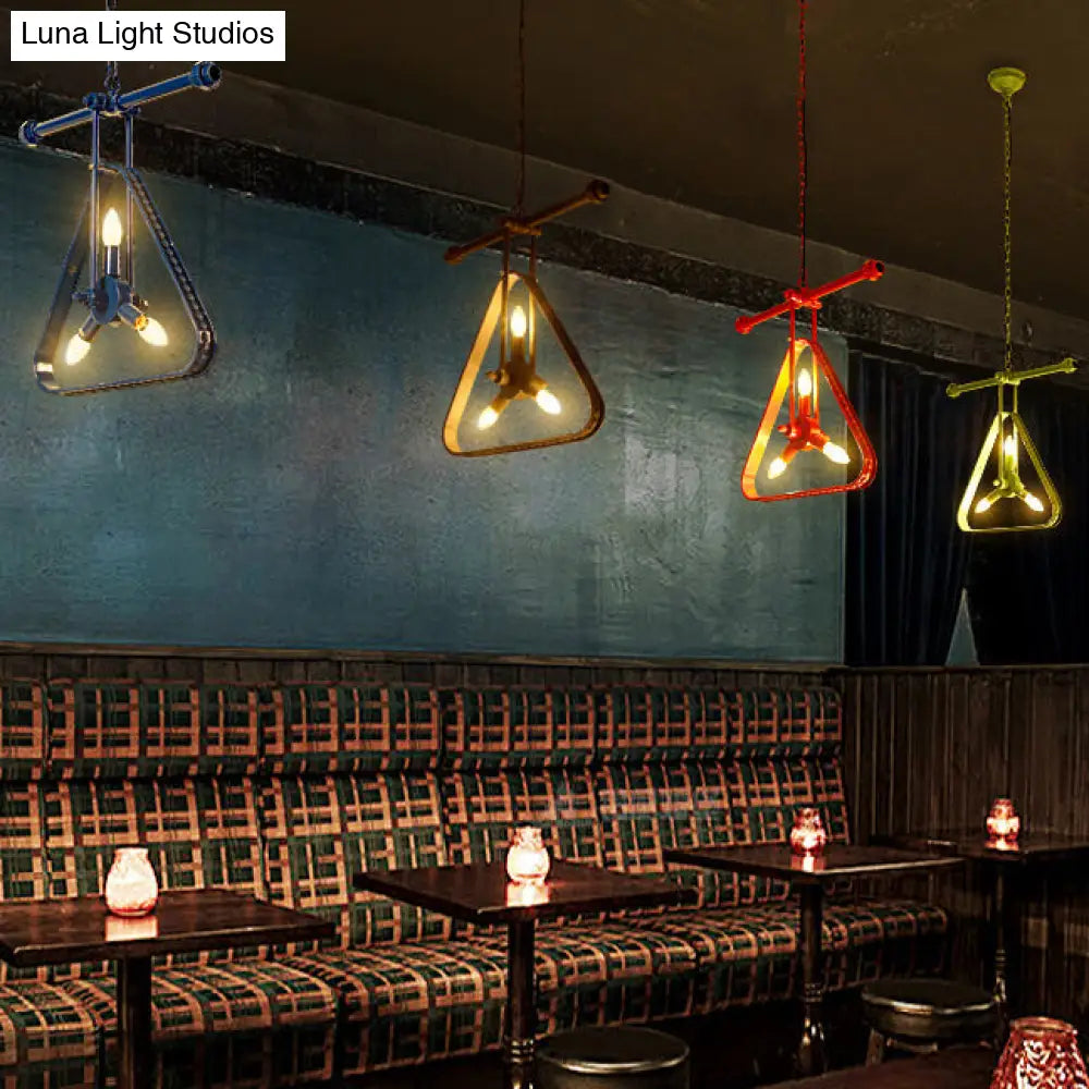 Vintage Style Wire Frame Chandelier Lamp - Black/Red Metallic - 3 Heads Triangle - Hanging Ceiling Fixture