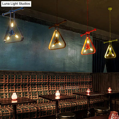 Vintage Style Wire Frame Chandelier Lamp - Black/Red Metallic - 3 Heads Triangle - Hanging Ceiling Fixture