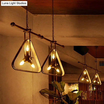 Vintage Style Wire Frame Chandelier Lamp - Black/Red Metallic - 3 Heads Triangle - Hanging Ceiling Fixture