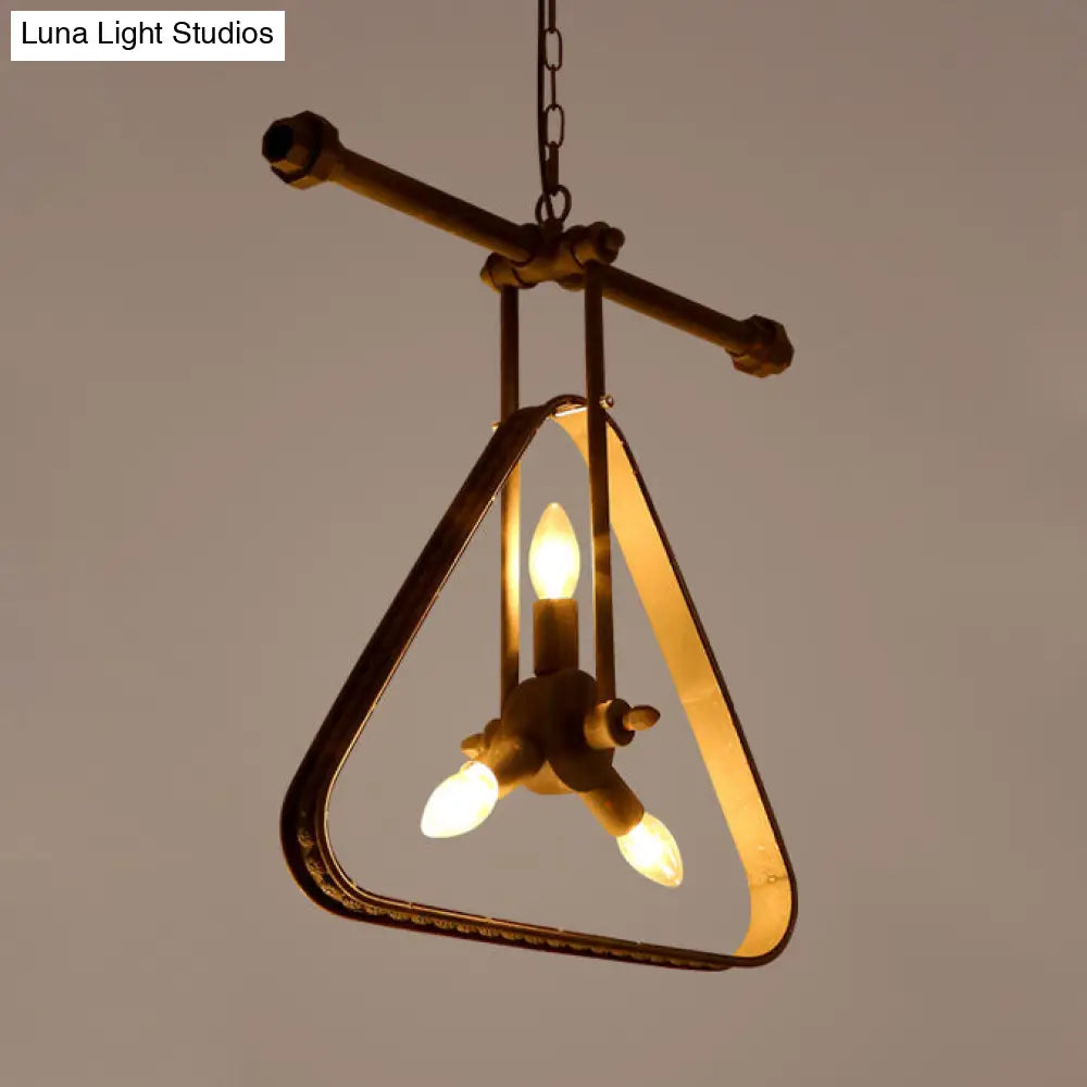 Vintage Style Wire Frame Chandelier Lamp - Black/Red Metallic - 3 Heads Triangle - Hanging Ceiling Fixture