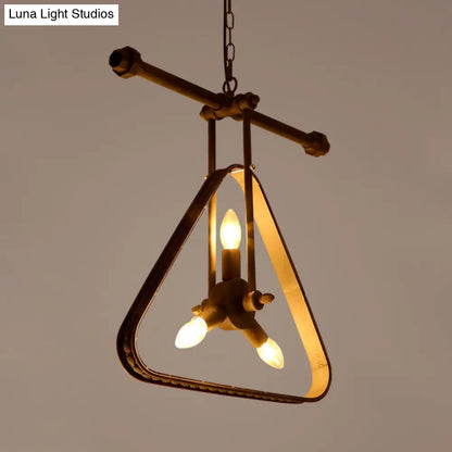 Vintage Style Wire Frame Chandelier Lamp - Black/Red Metallic - 3 Heads Triangle - Hanging Ceiling Fixture