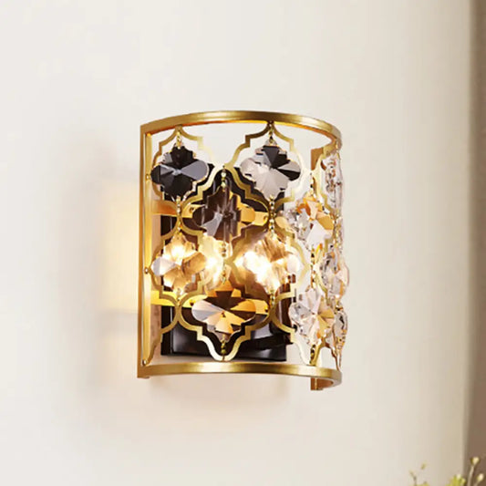 DecorBites™ DecorBites™ Vintage Stylish Brass Wall Mounted Lamp with Clear Crystal Accent - Half-Cylinder Wall Lighting, 2 Lights