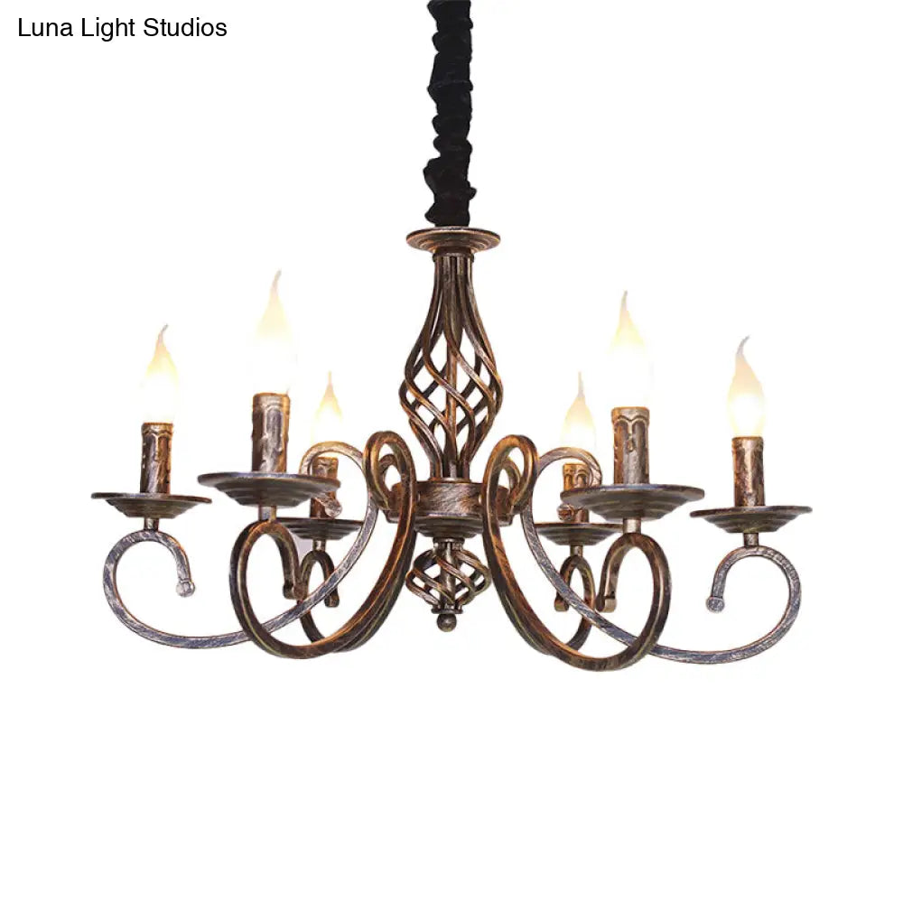 Vintage Stylish Chandelier Lamp with 6 Bulbs, Wrought Iron Hanging Lighting in Bronze