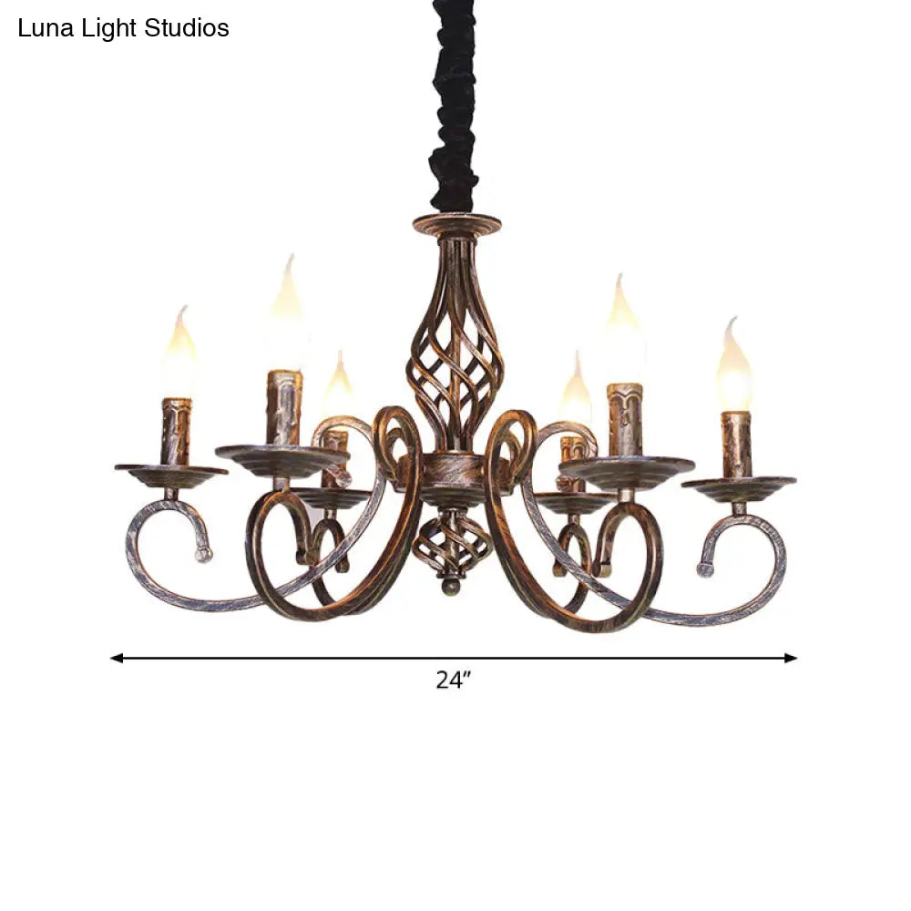 Vintage Stylish Chandelier Lamp with 6 Bulbs, Wrought Iron Hanging Lighting in Bronze