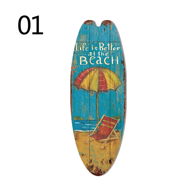 Vintage Surfboard Door Sign for Beach Home - 1 / 45x16cm - Posters
